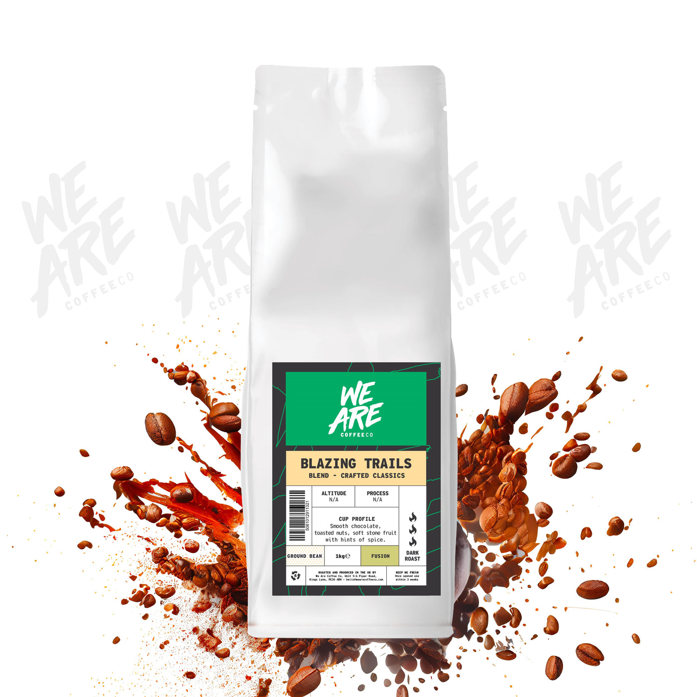 Blazing Trails Blend ground coffee - display by We Are Coffee Co