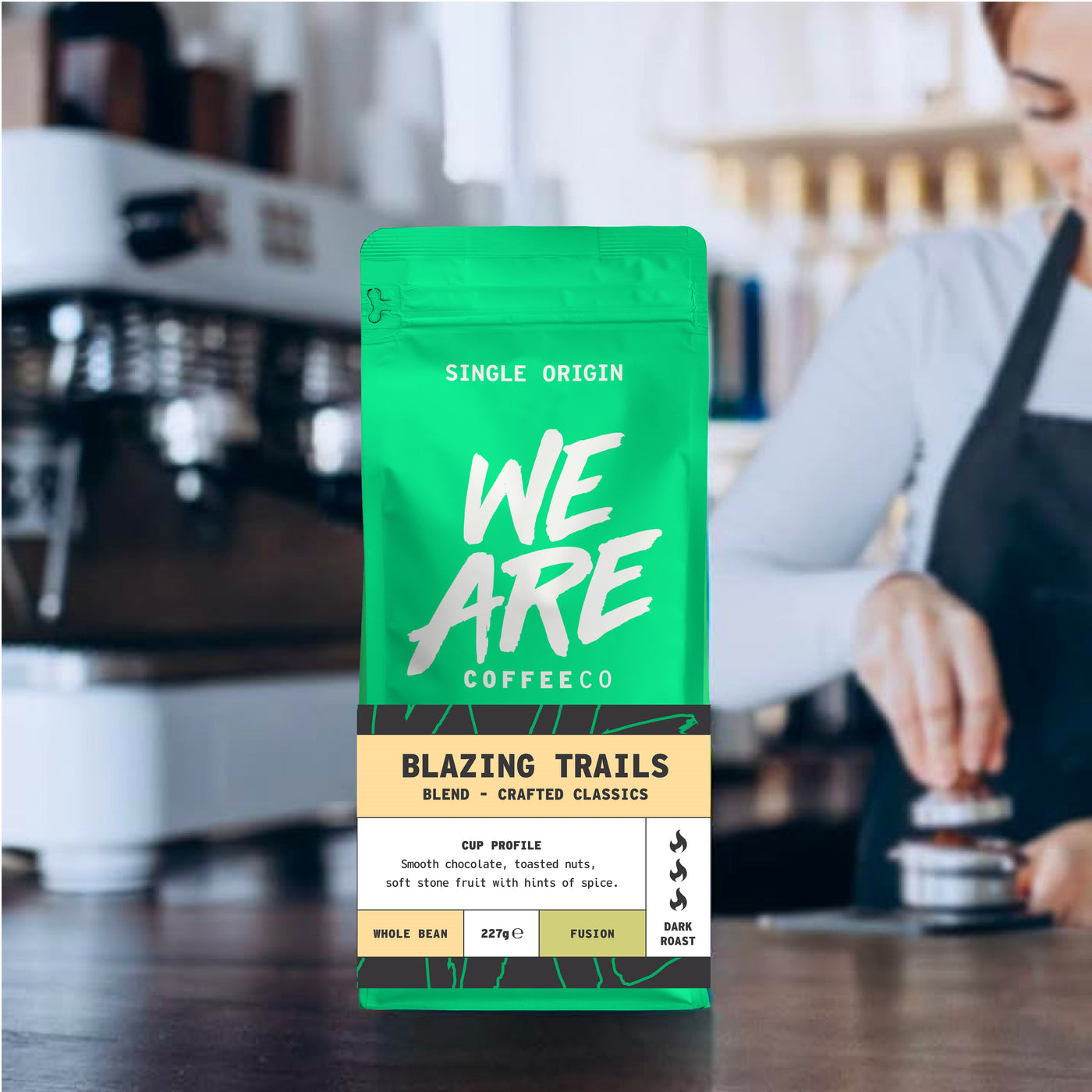 Blazing Trails Blend whole bean coffee - lifestyle shot by We Are Coffee Co