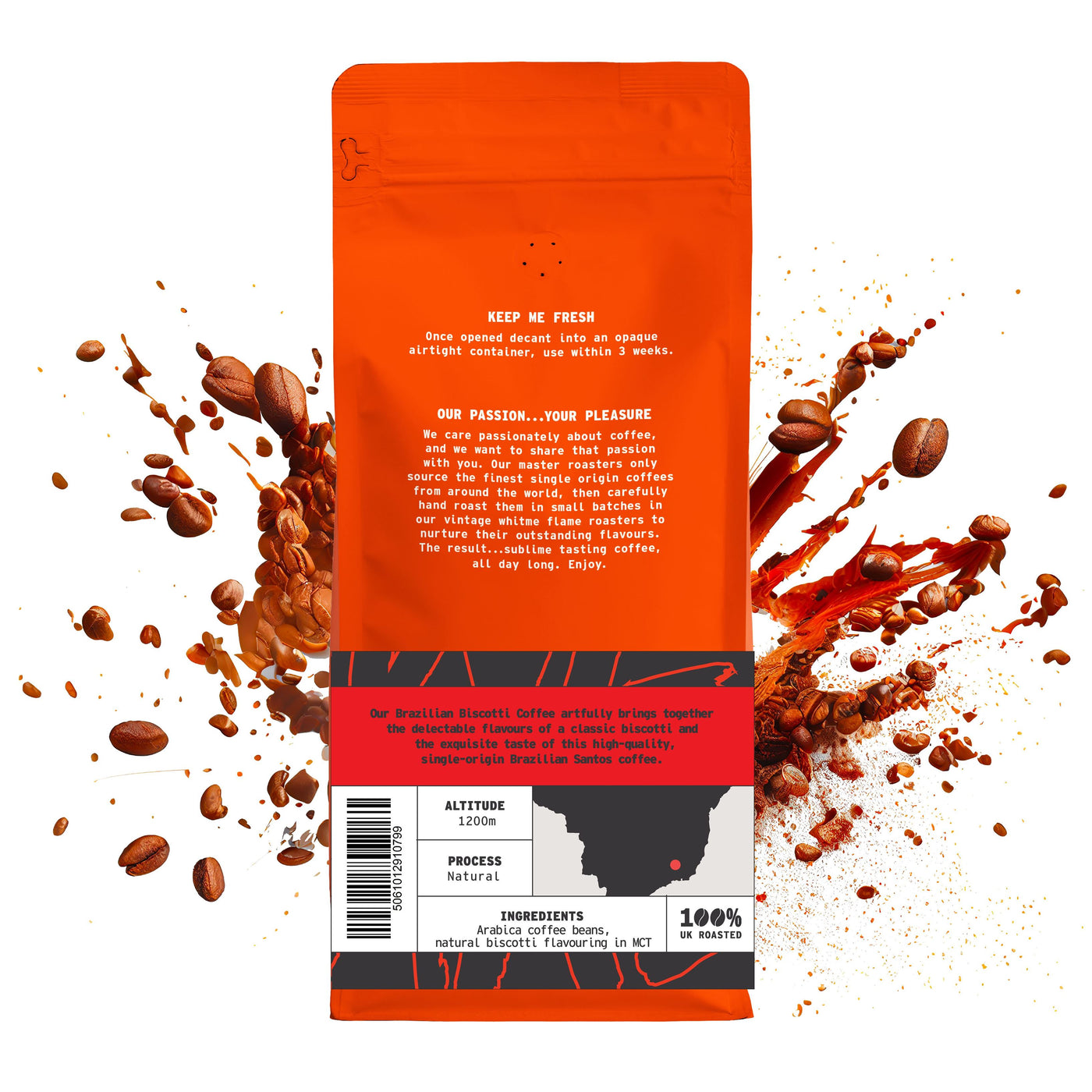 Brazilian Biscotti Flavoured Coffee ground coffee - side view by We Are Coffee Co