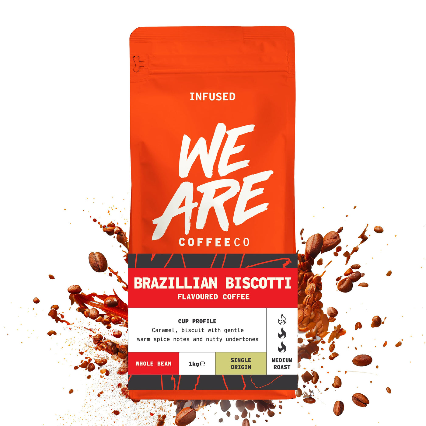 Brazilian Biscotti Flavoured Coffee - packaging sizes by We Are Coffee Co