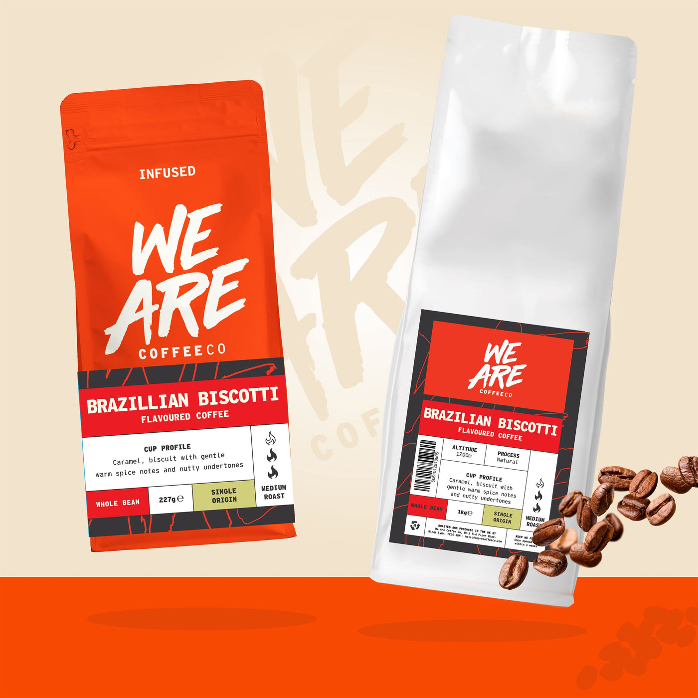 Brazilian Biscotti Flavoured Coffee whole bean coffee - back label by We Are Coffee Co