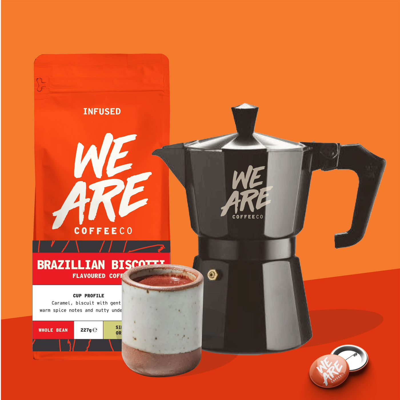 Brazilian Biscotti Flavoured Coffee whole bean coffee - close-up by We Are Coffee Co