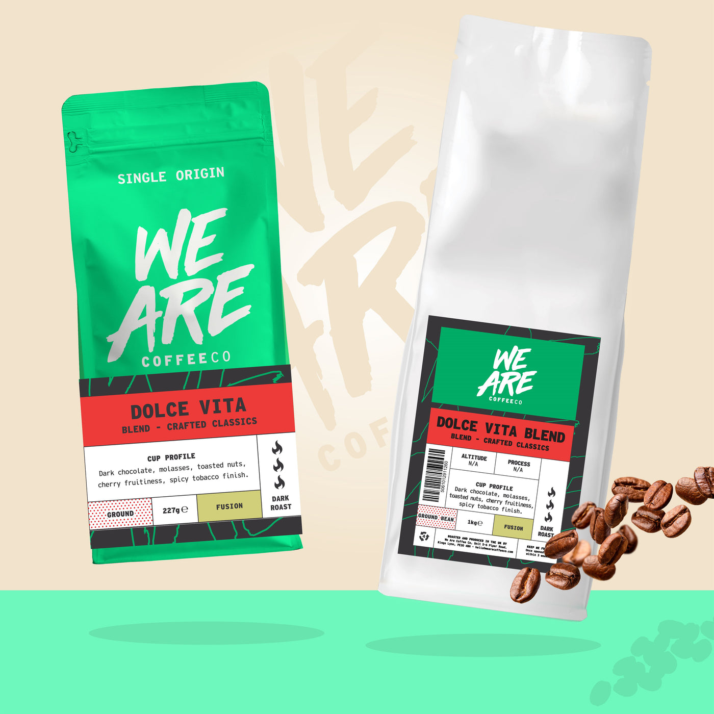 Dolce Vita (Italian Roast) Blend ground coffee - back label by We Are Coffee Co