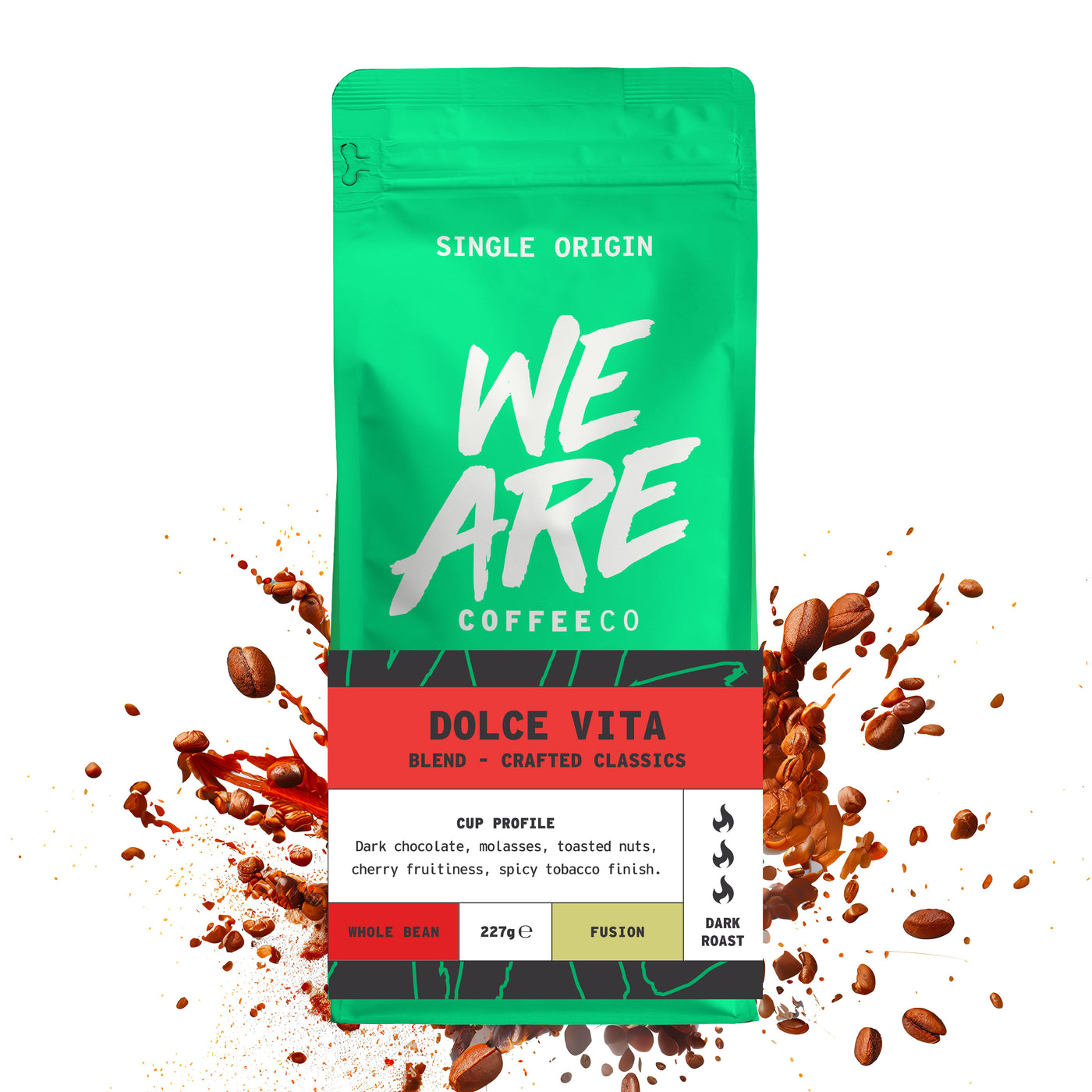 Dolce Vita (Italian Roast) Blend whole bean coffee - front view by We Are Coffee Co