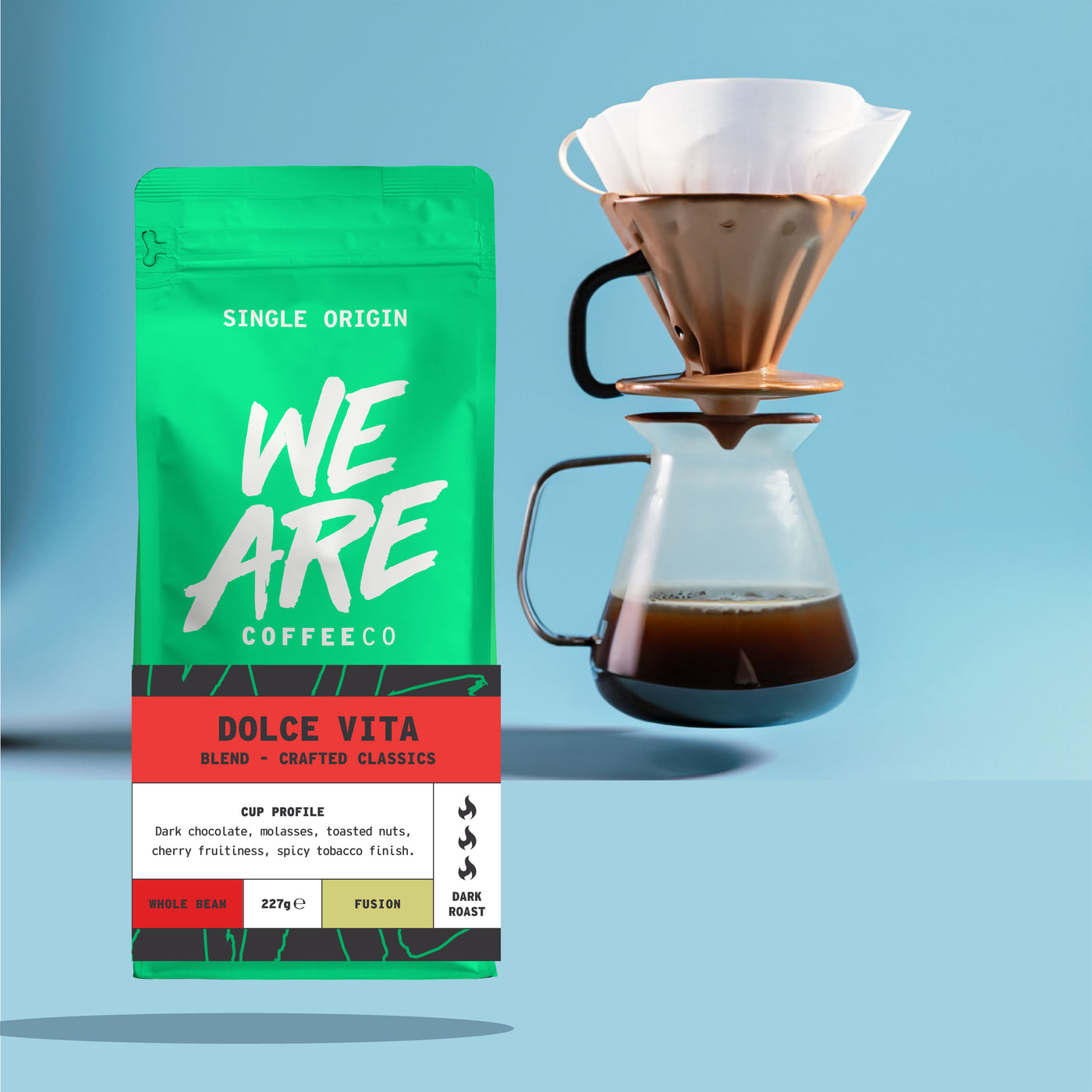 Dolce Vita (Italian Roast) Blend whole bean coffee - detail view by We Are Coffee Co