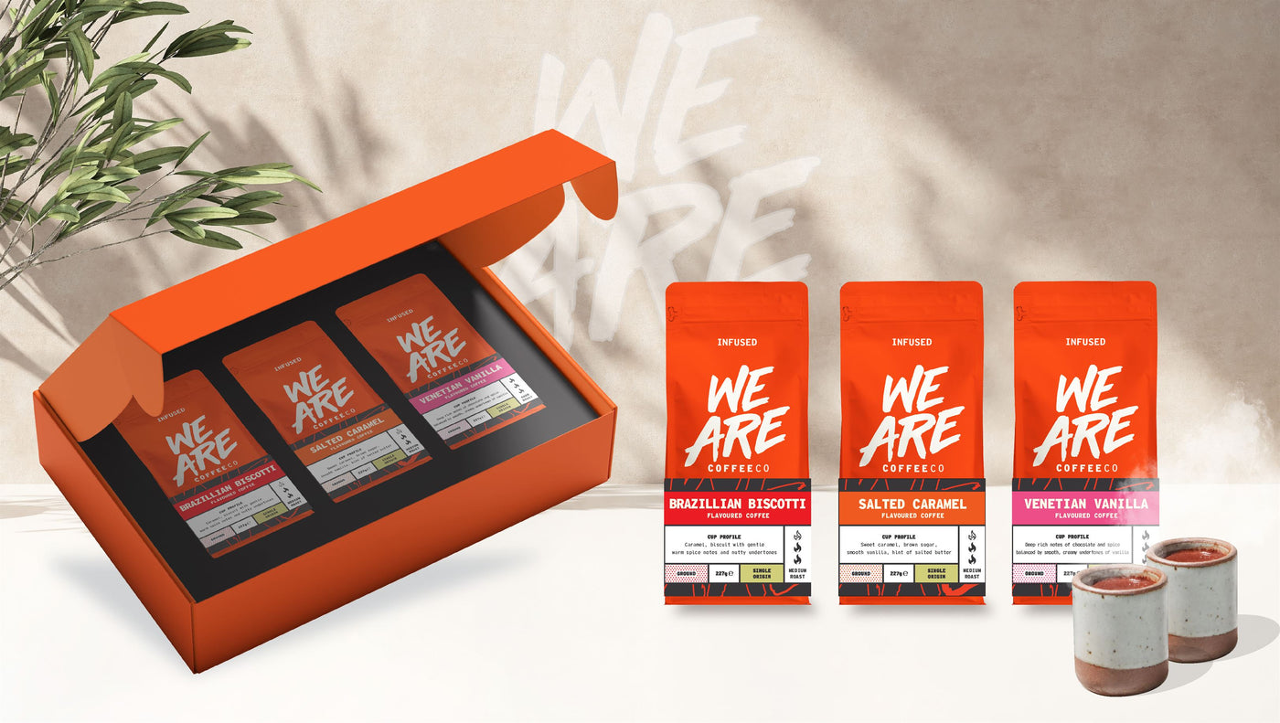 The Flavoured Coffee Collection Series Gift Pack - gift set contents by We Are Coffee Co