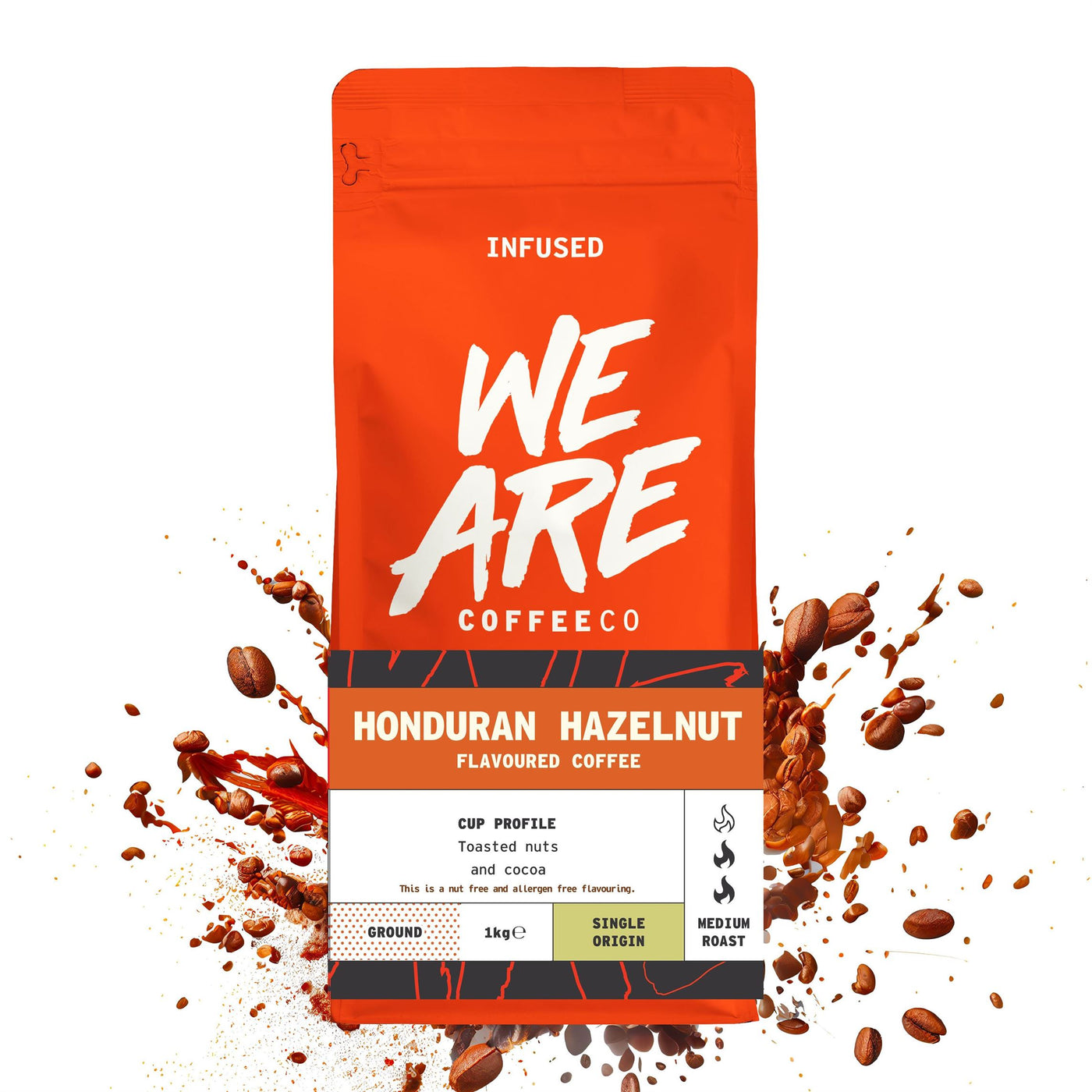 Honduran Hazelnut Flavoured Coffee - packaging sizes by We Are Coffee Co
