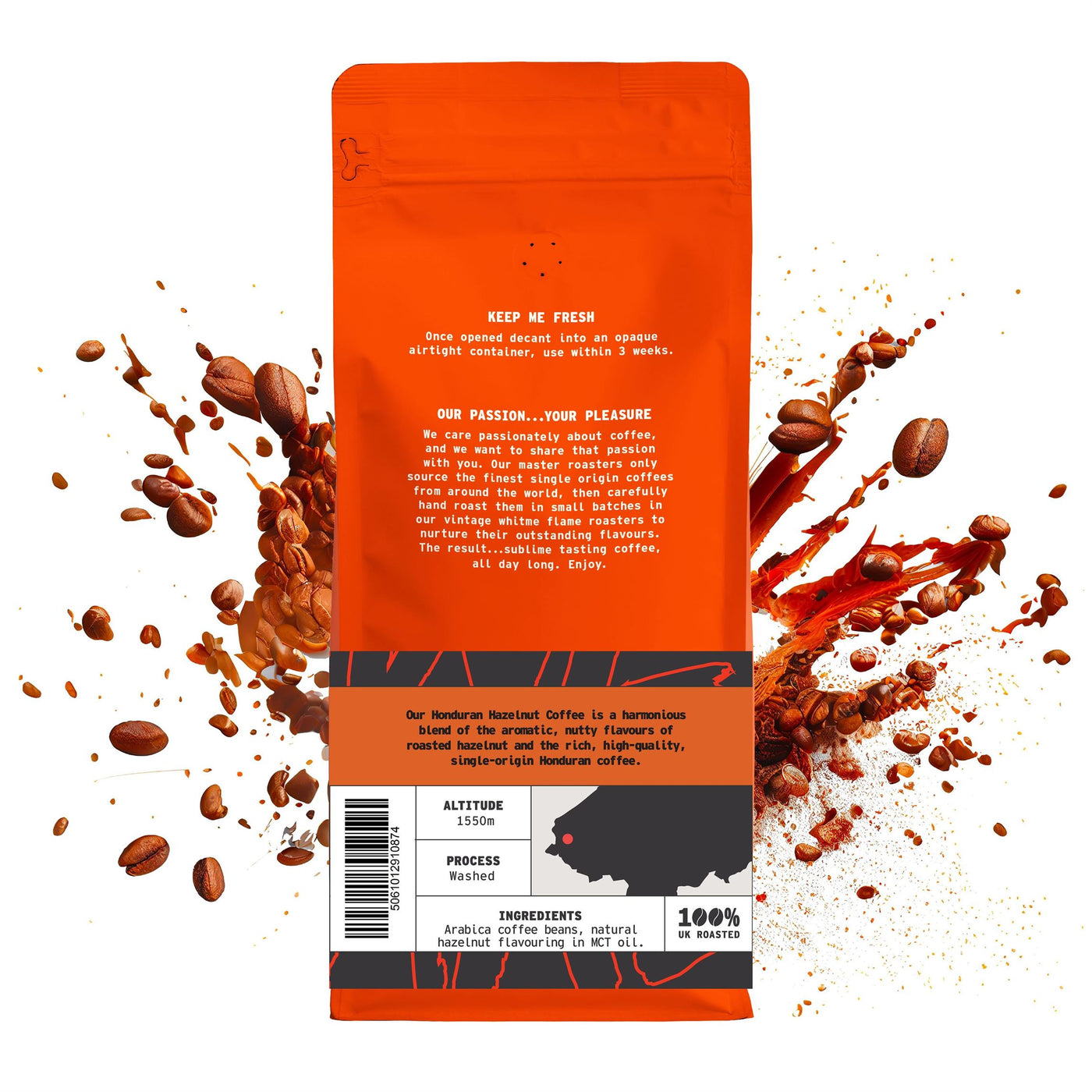 Honduran Hazelnut Flavoured Coffee ground coffee - side view by We Are Coffee Co