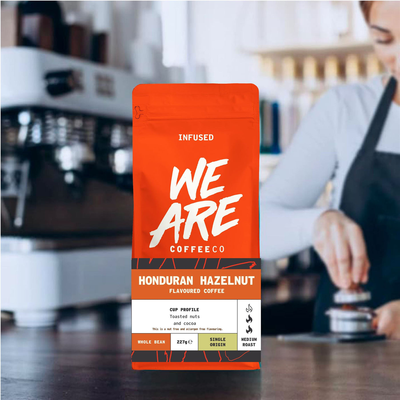 Honduran Hazelnut Flavoured Coffee whole bean coffee - lifestyle shot by We Are Coffee Co