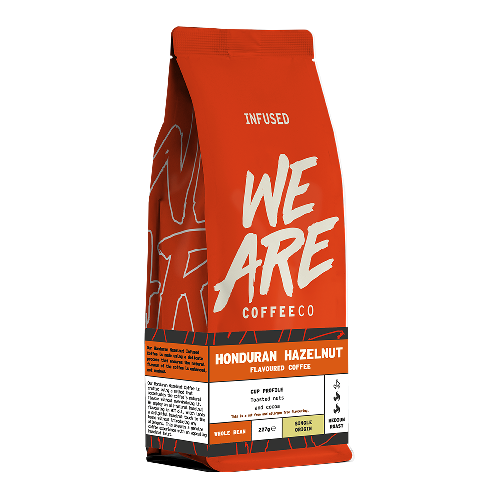 Honduran Hazelnut Flavoured Coffee - side pack shot by We Are Coffee Co