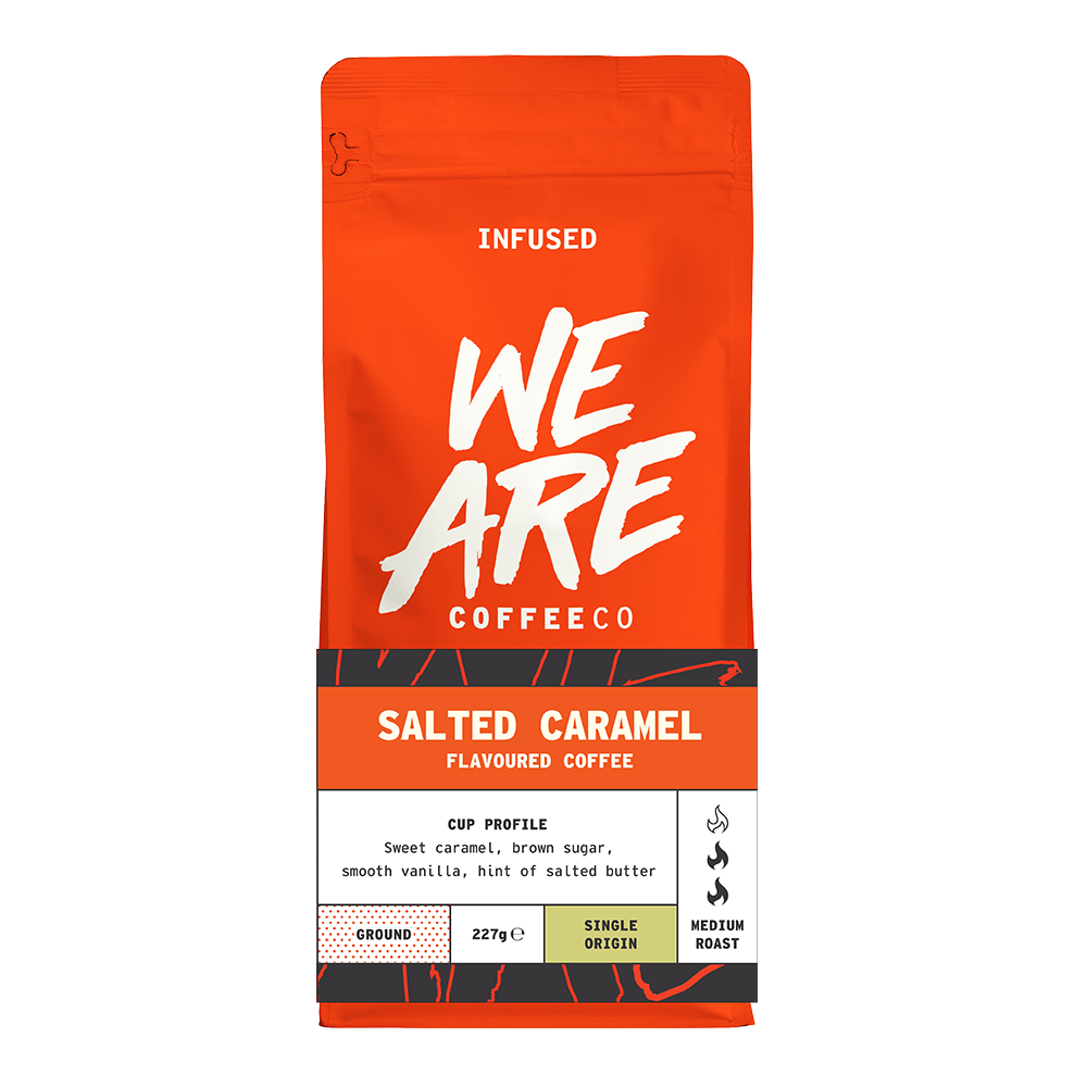 Colombian Salted Caramel Flavoured Coffee - front pack shot by We Are Coffee Co