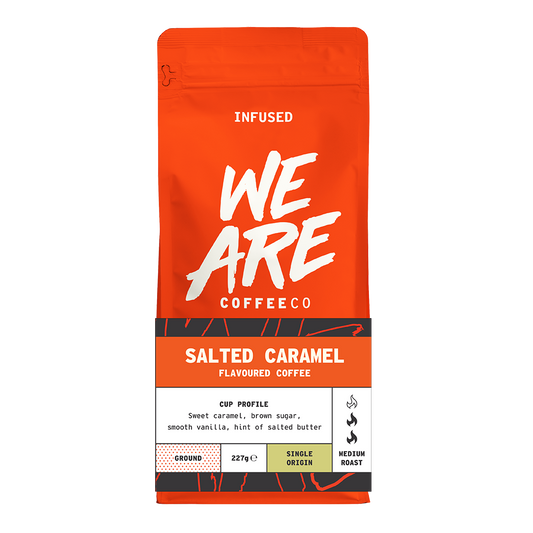 Colombian Salted Caramel Flavoured Coffee - front pack shot by We Are Coffee Co