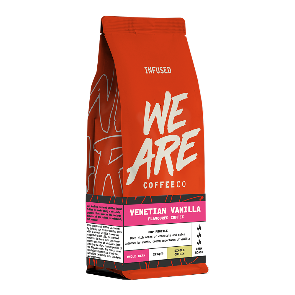 Venetian Vanilla Flavoured Coffee - side pack shot by We Are Coffee Co