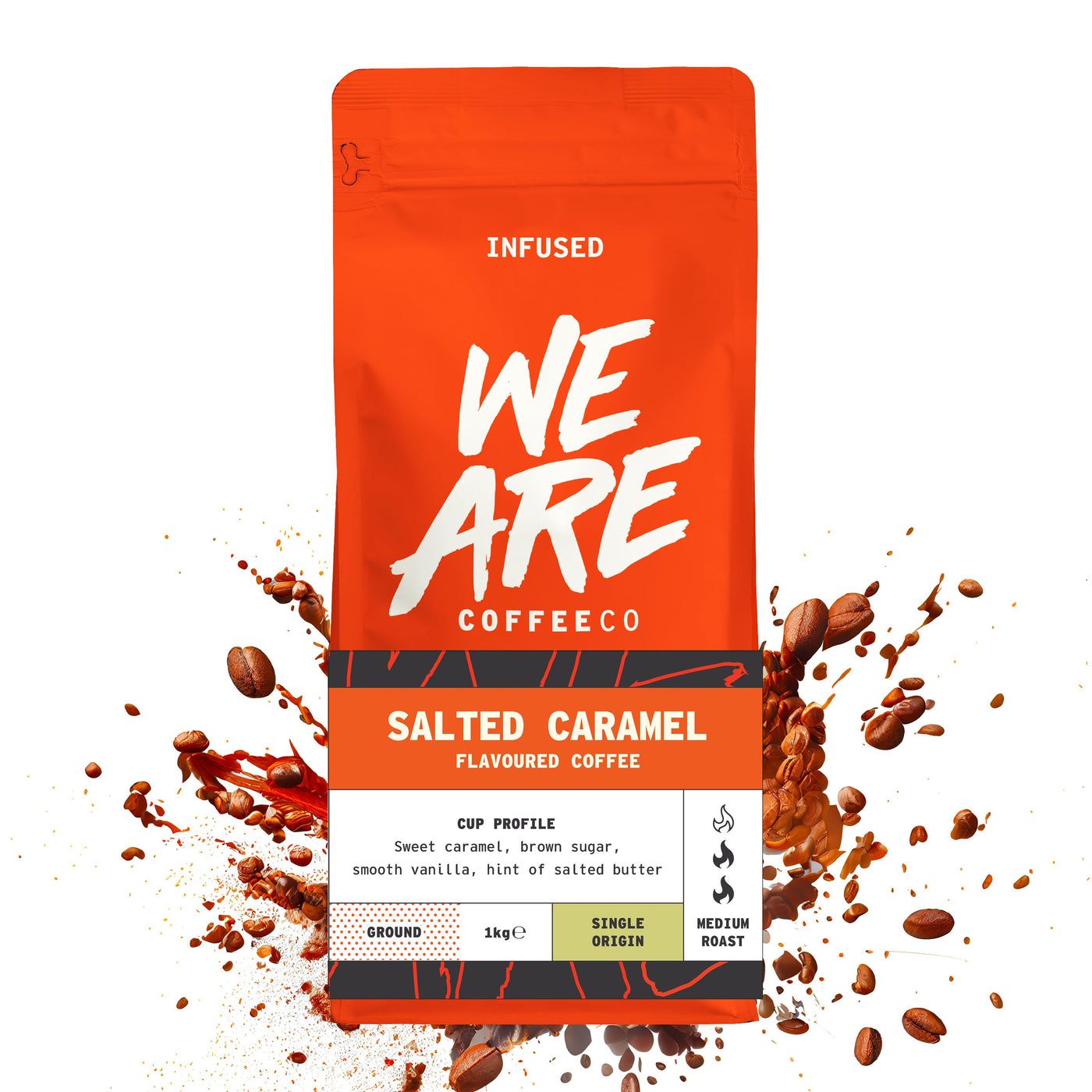 Colombian Salted Caramel Flavoured Coffee - packaging sizes by We Are Coffee Co