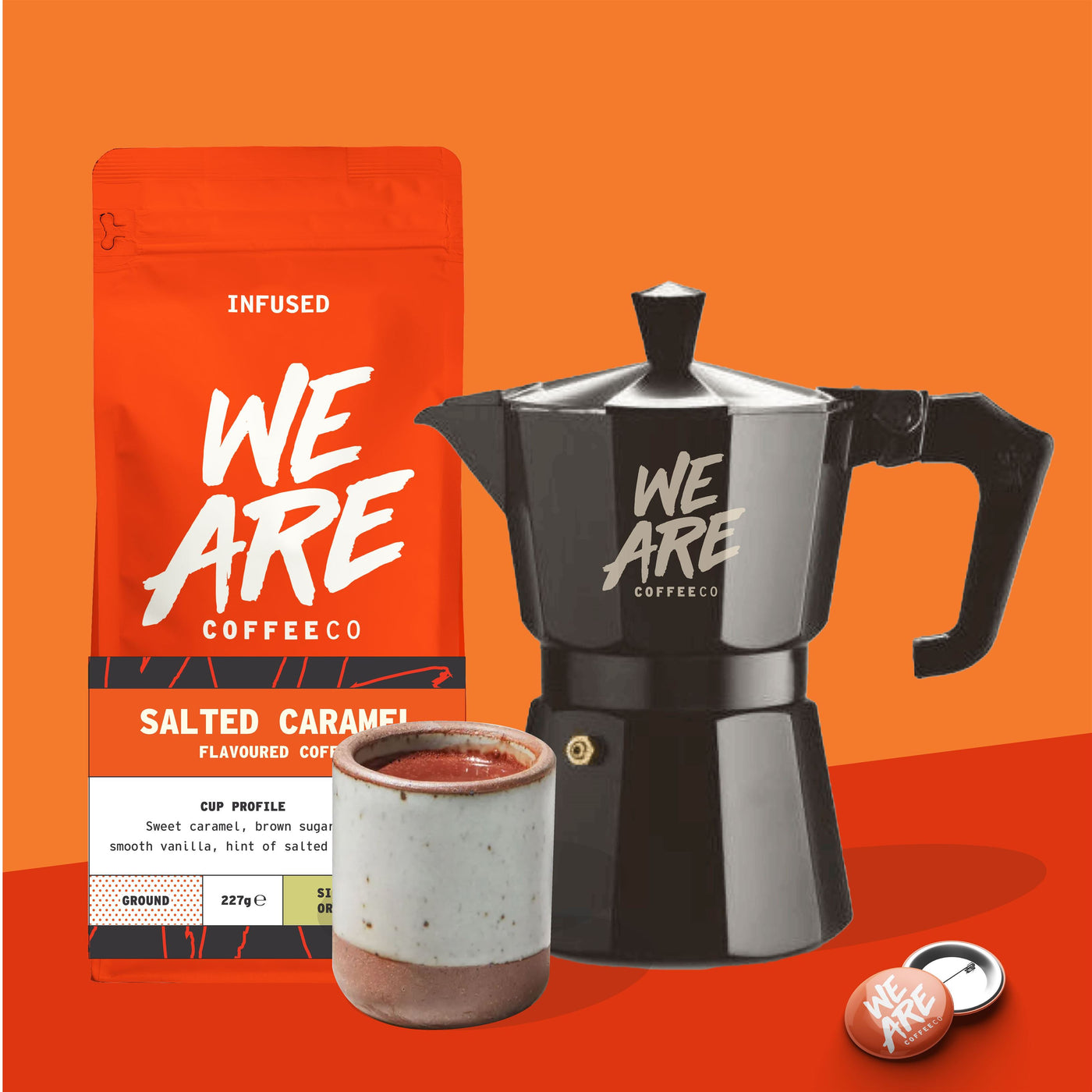 Colombian Salted Caramel Flavoured Coffee ground coffee - close-up by We Are Coffee Co
