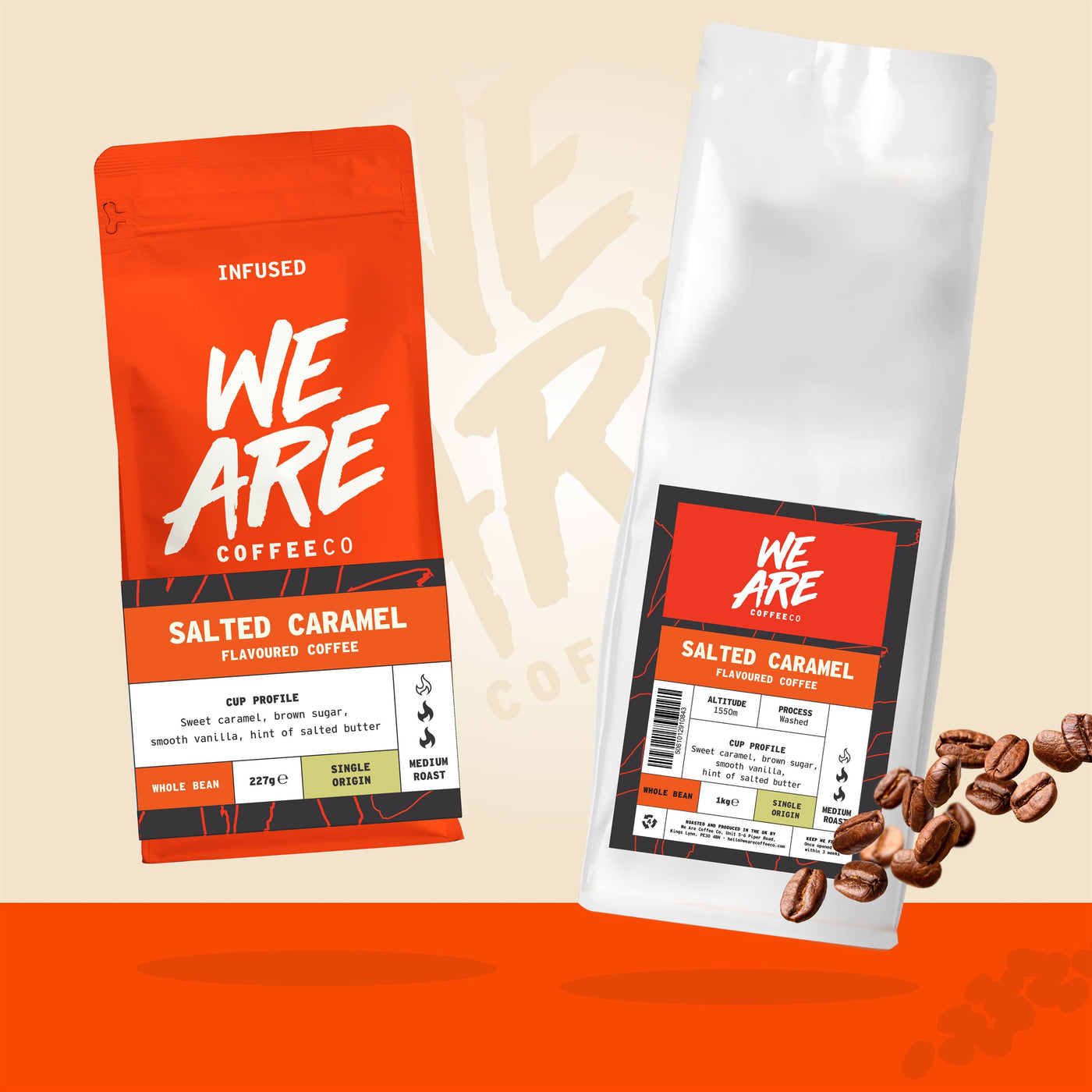 Colombian Salted Caramel Flavoured Coffee whole bean coffee - back label by We Are Coffee Co