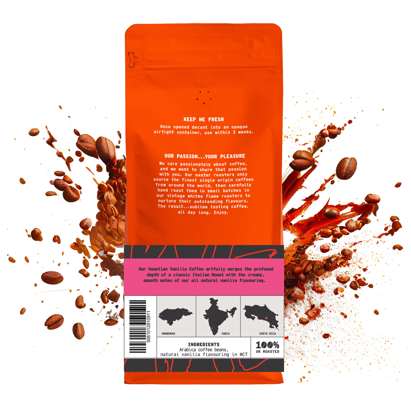 Venetian Vanilla Flavoured Coffee ground coffee - side view by We Are Coffee Co