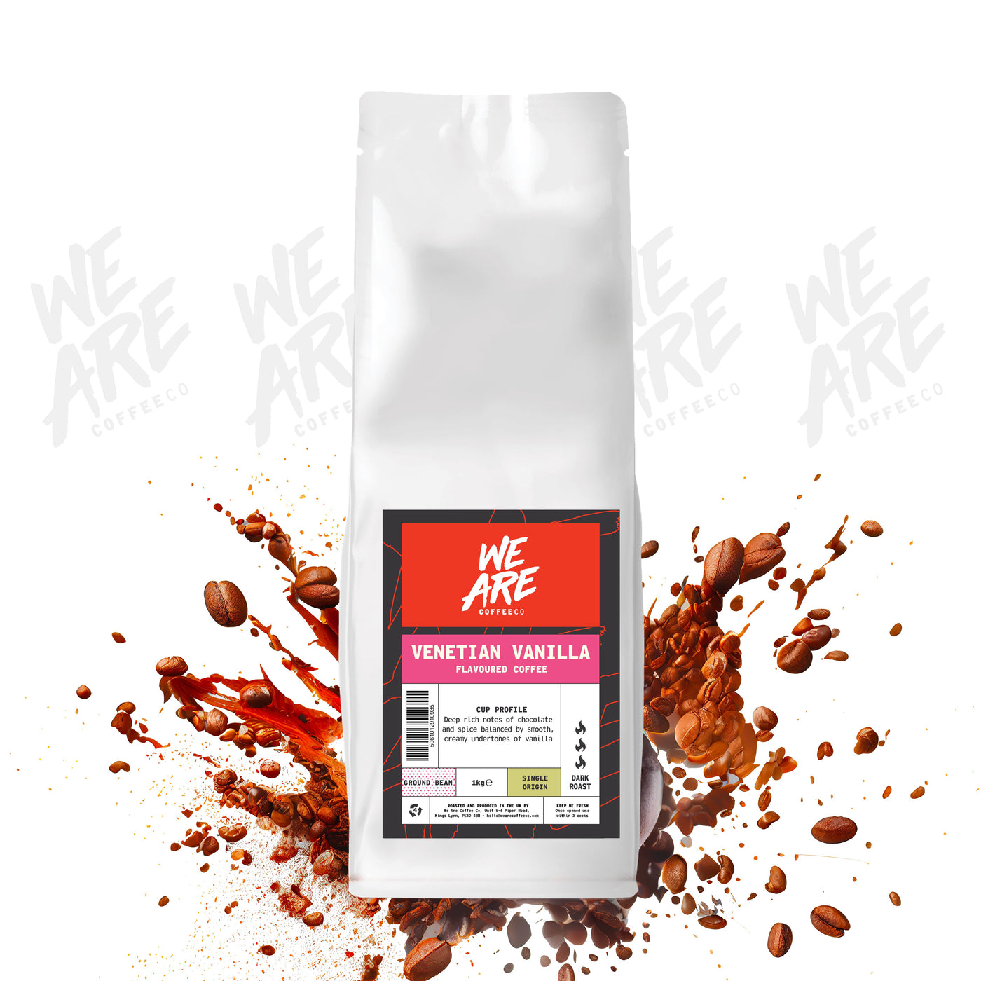 Venetian Vanilla Flavoured Coffee ground coffee - display by We Are Coffee Co