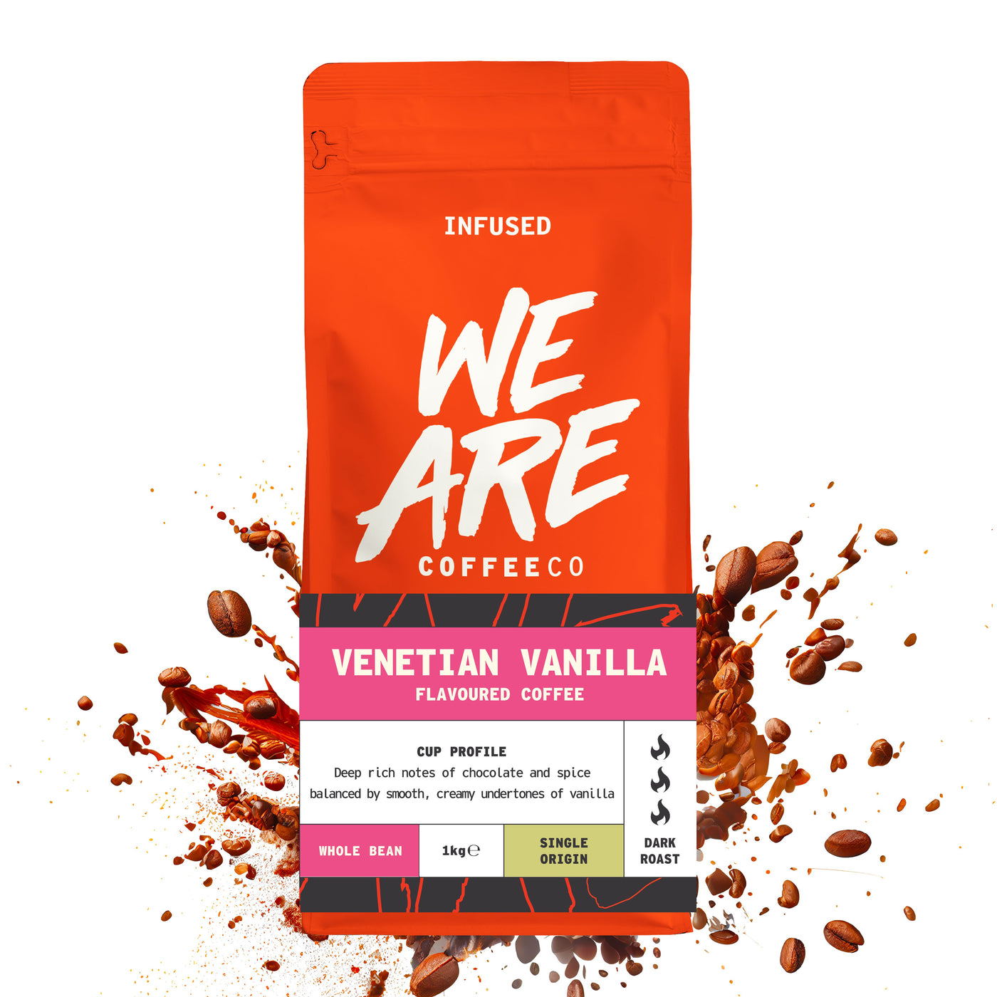Venetian Vanilla Flavoured Coffee - packaging sizes by We Are Coffee Co