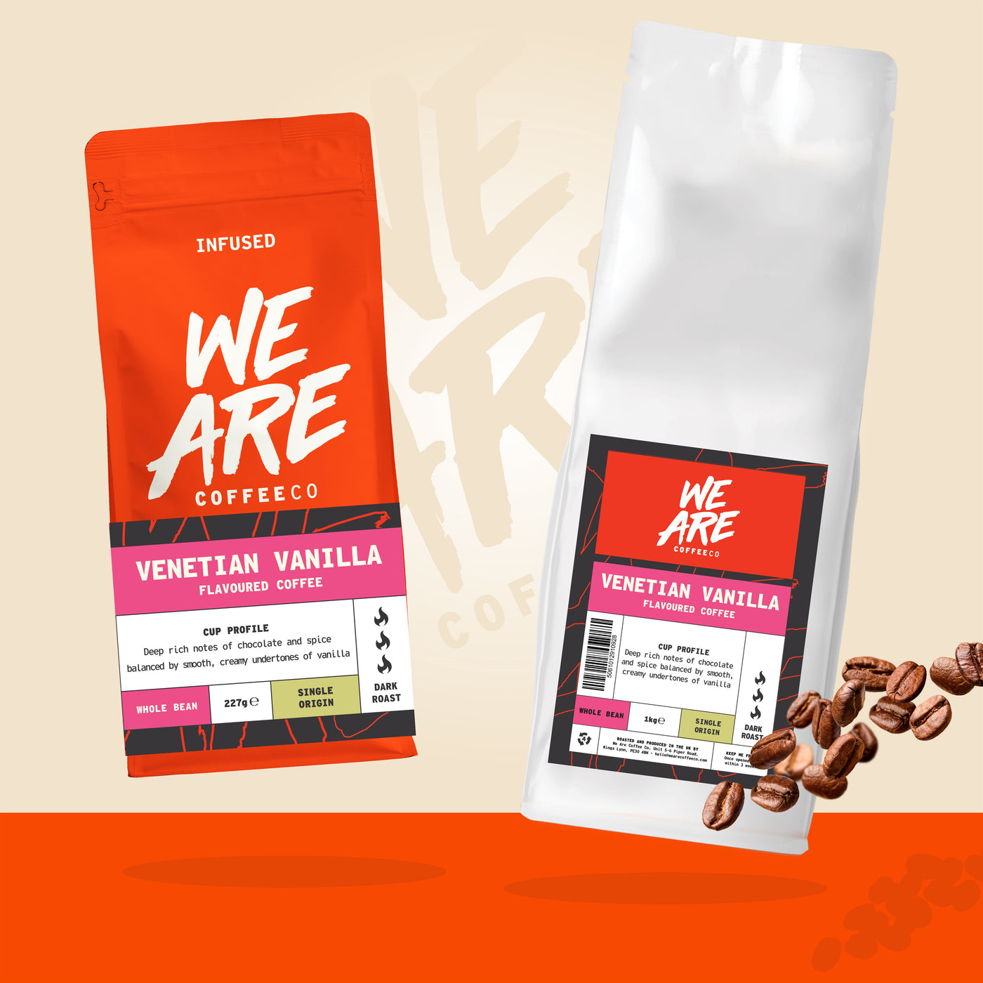 Venetian Vanilla Flavoured Coffee whole bean coffee - back label by We Are Coffee Co