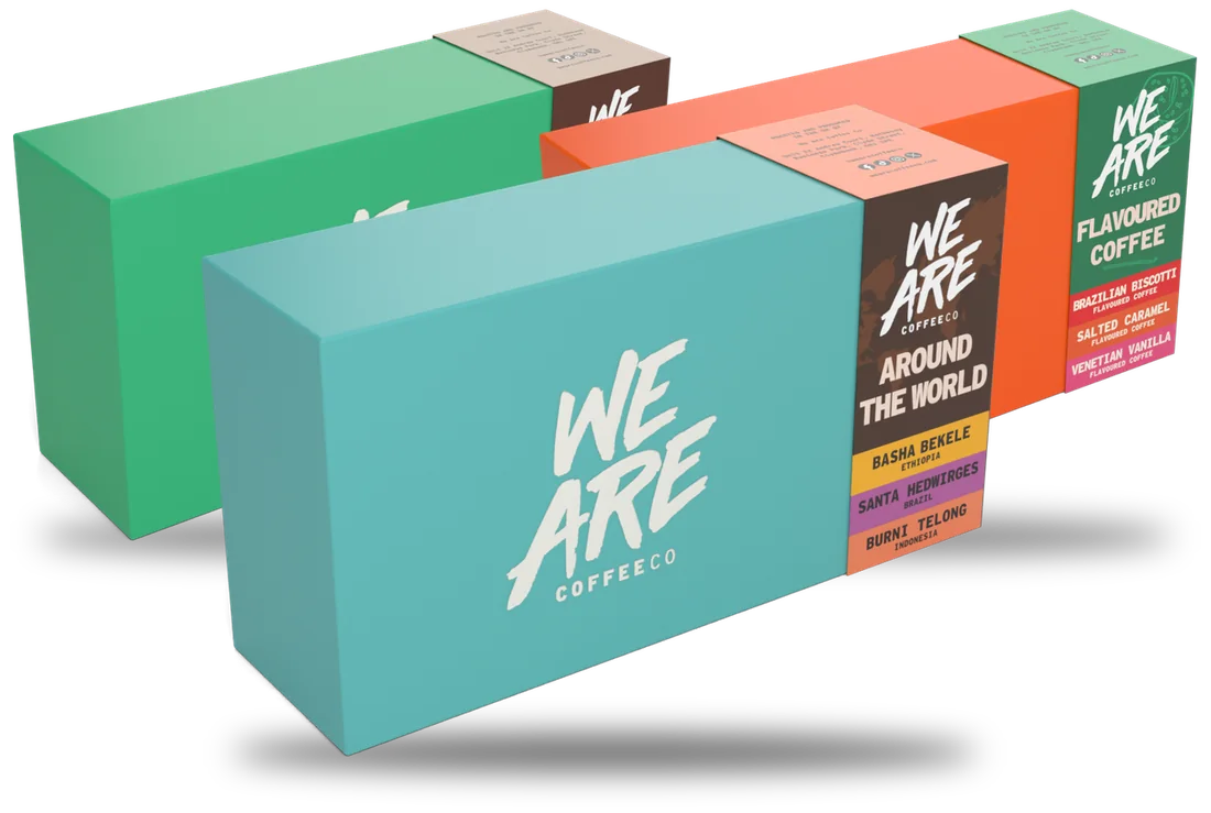 Our three coffee gift boxes: Around the World, Crafted Classics and Flavoured Coffee